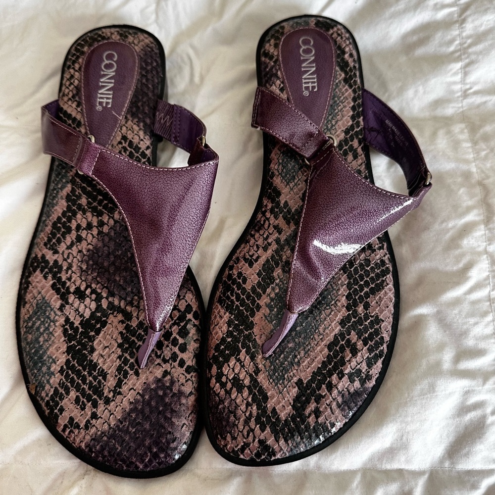 Connie Women's Purple and Black Snake Print Sandals
